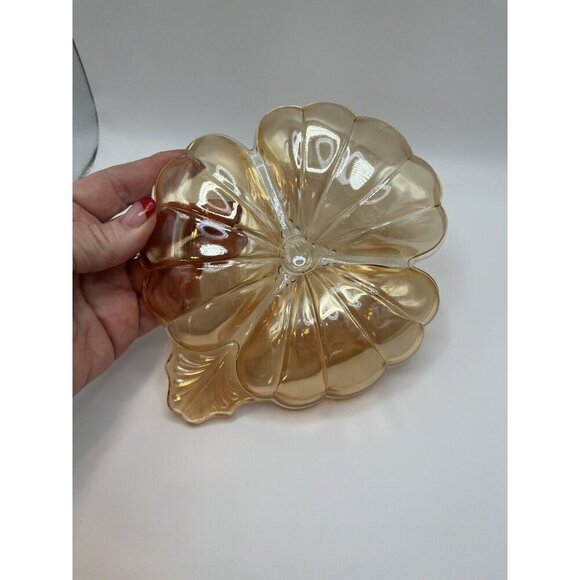 CARNIVAL Glass Marigold Clover Leaf Candy Nut Dish Iridescent Divided VINTAGE - Picture 7 of 7